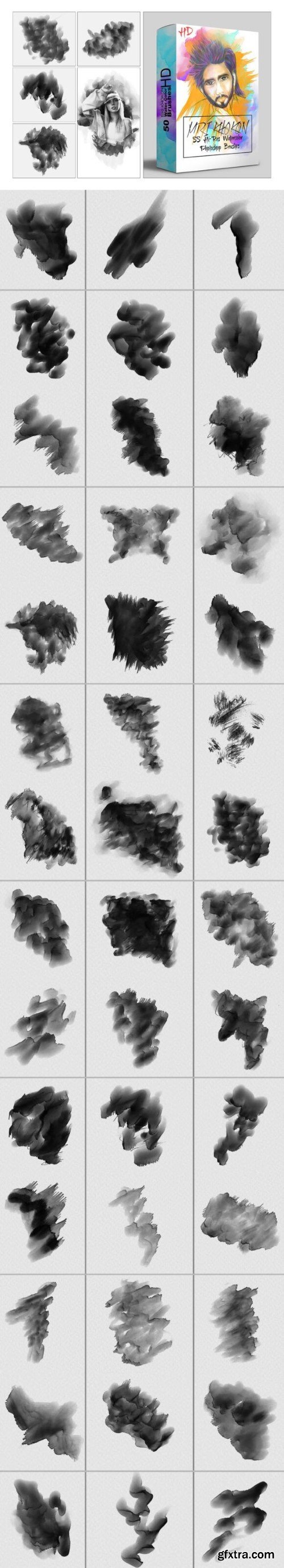 50 Hi-Res Watercolor Photoshop Brush