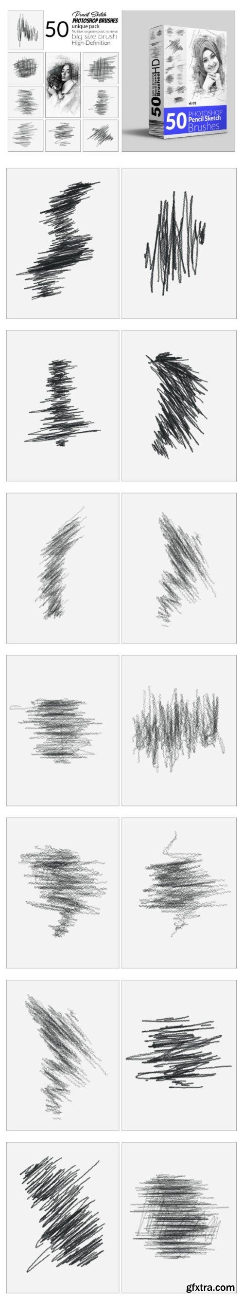 50 Pencil Sketch Brush Bundle