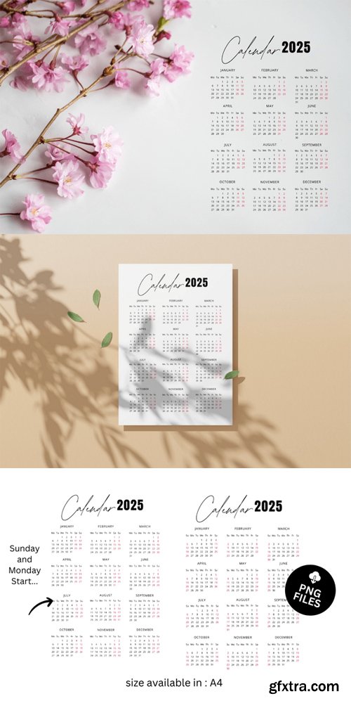 Editable 2025 Calendar - White & Transparent Templates