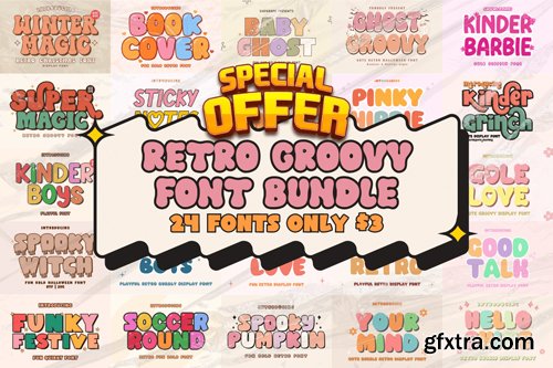 Retro Groovy Font Bundle - 24 Premium Fonts