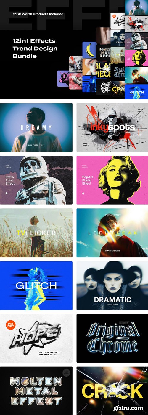 12in1 Photo Effects Trend Design Bundle for Photoshop - $168 Worth