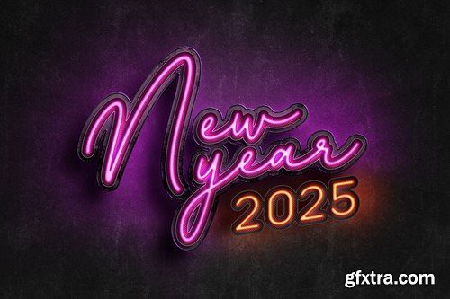 Neon Style New Year 2025 Editable Text Effect Set EEHJCN8