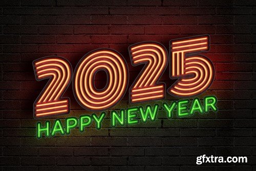 Neon Style New Year 2025 Editable Text Effect Set EEHJCN8