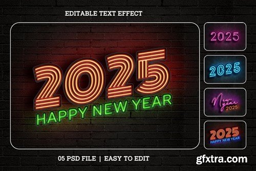 Neon Style New Year 2025 Editable Text Effect Set EEHJCN8