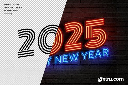 Neon Style New Year 2025 Editable Text Effect Set EEHJCN8