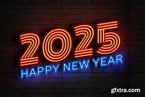 Neon Style New Year 2025 Editable Text Effect Set EEHJCN8