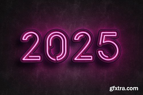 Neon Style New Year 2025 Editable Text Effect Set EEHJCN8