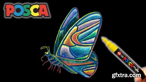 Shading with Colors: Draw a Glass Butterfly with Posca Pens - Realistic, Vibrant & Colorful Art