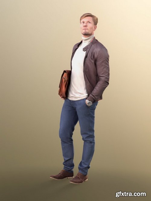 CgTrader - Andrew 10599 - Stylish Guy Man with leather jacket and suitcase VR / AR / low-poly 3d model