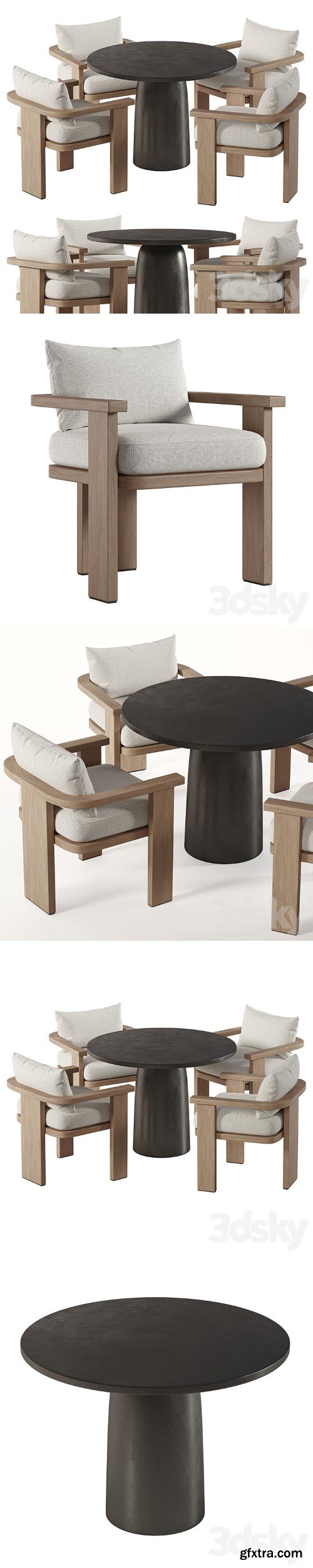 Tahana Outdoor Dining Armchair and Basil Table By Fourhands