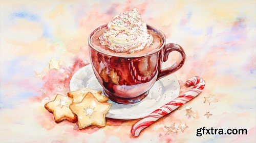 Festive Watercolor Fun: Exploring Texture with Hot Cocoa and Cookies