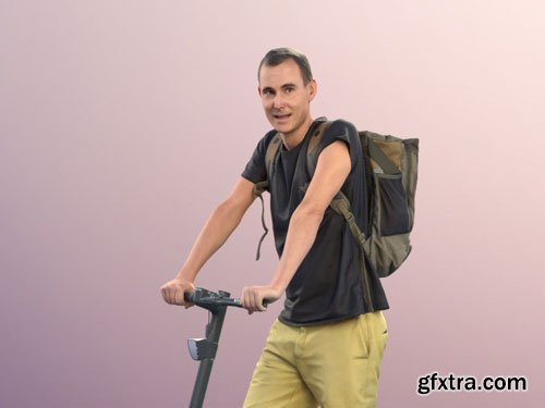 CgTrader - Stephen 11310 - Casual Man Shorts Backpack On Scooter 3D model