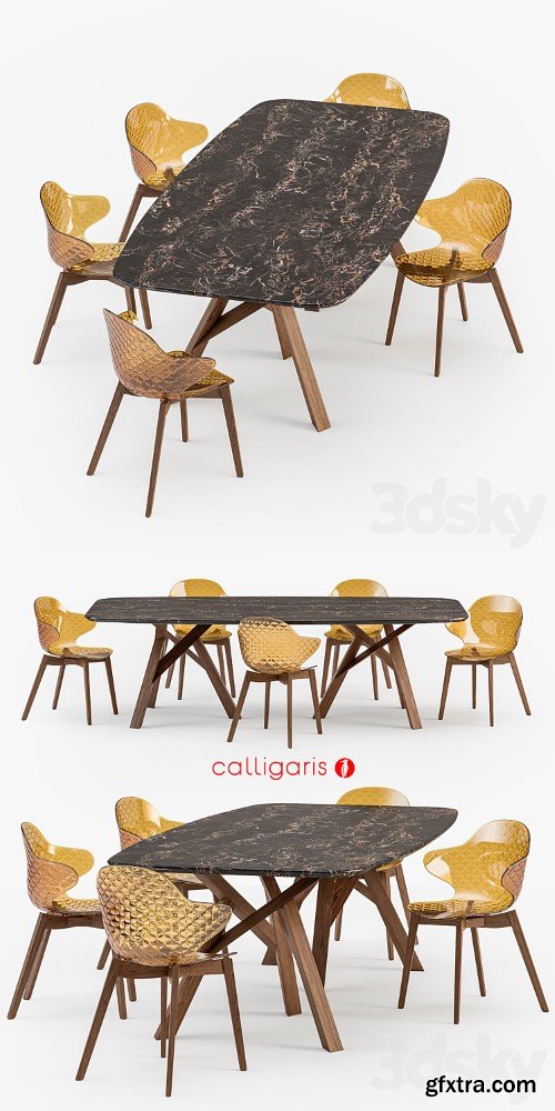 Calligaris Jungle table Saint Tropez wood chair