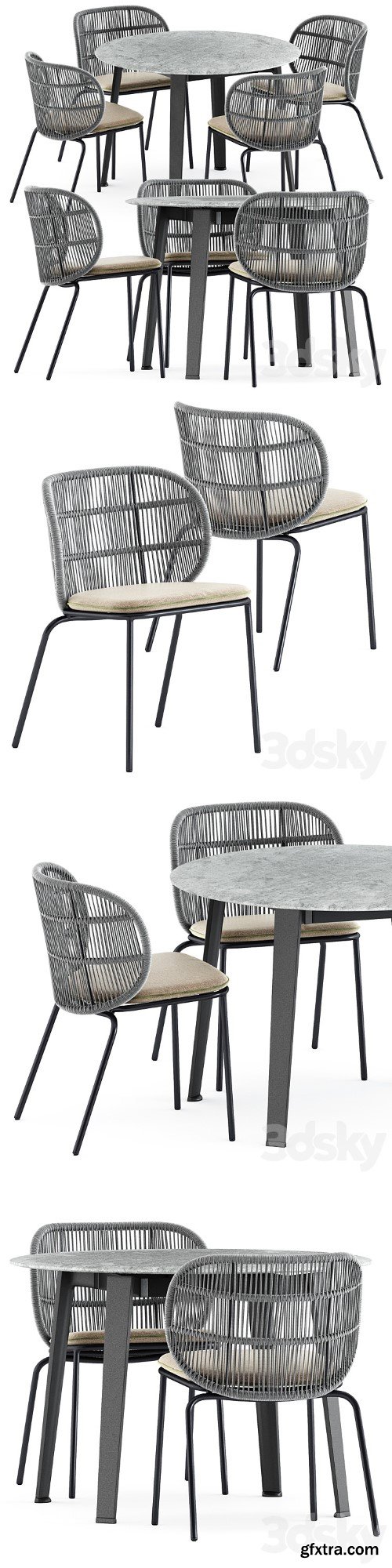 Kodo dining chairs by Vincent Sheppard and Ginepro round Outdoor table by bebitalia