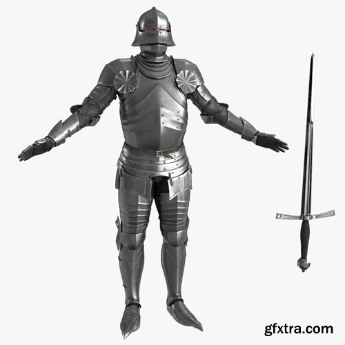 CgTrader - Medieval Knight Gothic Plate Armor Two-Handed Sword T pose Low-poly 3D model