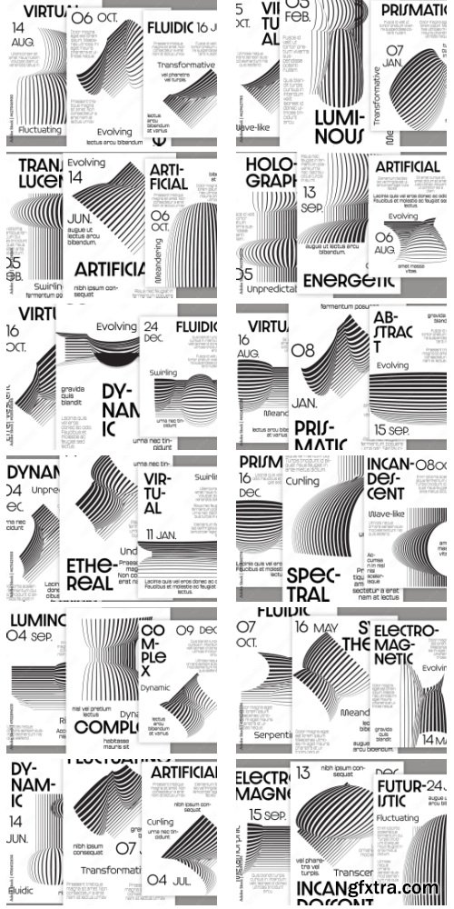 Flyer A4 Black And White Striped Abstract Futuristic Shape 33xAI