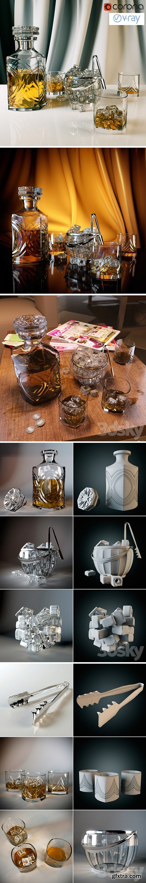 "Set for whiskey with ice bucket" - "Whiskey set with ice bucket"