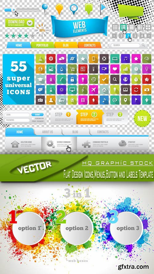 Stock Vector - Flat Design Icons,Menus,Button and Labels Template