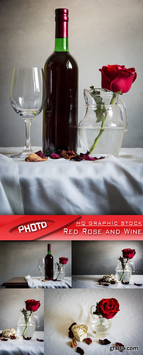 Stock Photo - Red Rose and Wine