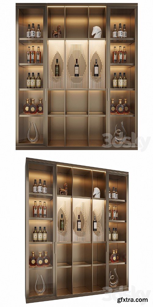 Wine Cabinet With Glasses & Decoration 017