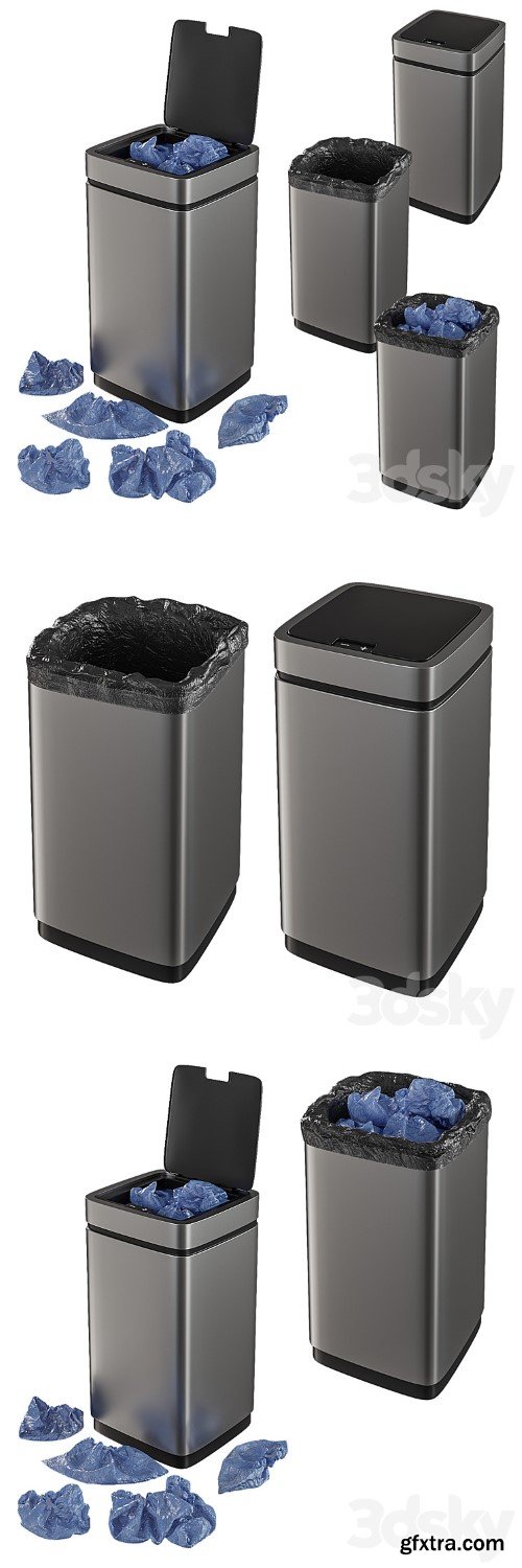 Set of trash cans with contents