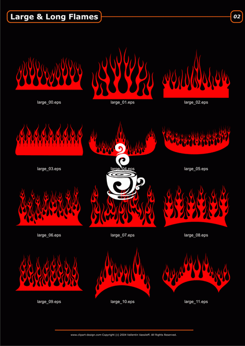 ClipArt DeSign - Large Long Flames 204xEPS