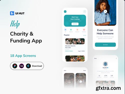 UIHut - Help Charity &amp; Funding App UI Kit