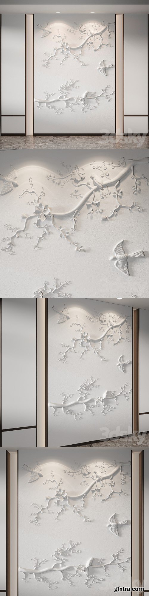 Bas-relief Branches Birds