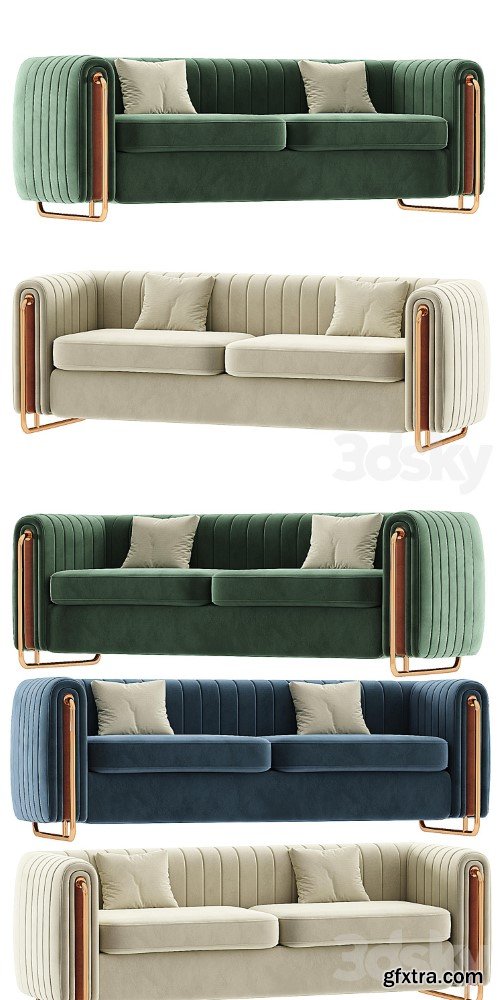 Modern Velvet Sofa Channel Tufted Arms and Back Green