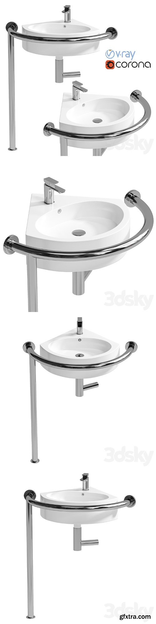 Sink DS IF35 corner 450x400x120 mm with handrail (right) and DS3 mixer Equipment for the disabled