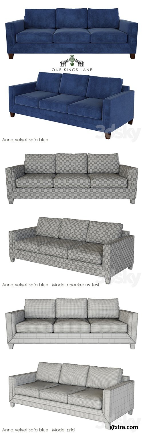 Anna Velvet Sofa Blue