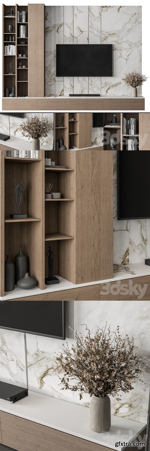 TV Wall Stone and Wood - Set 86