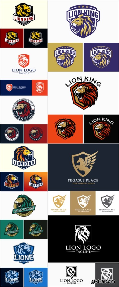 Logos, lion, pegasus vector set