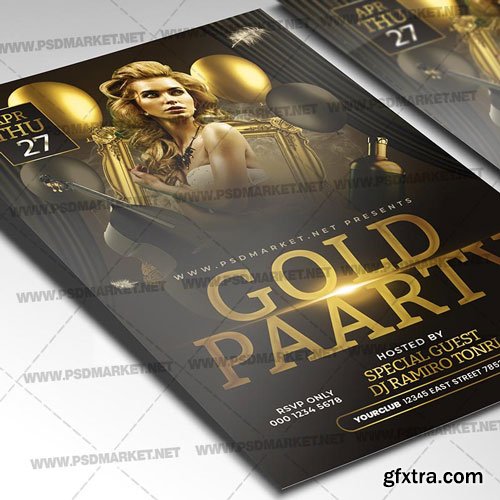 Gold Party PSD Template Flyer