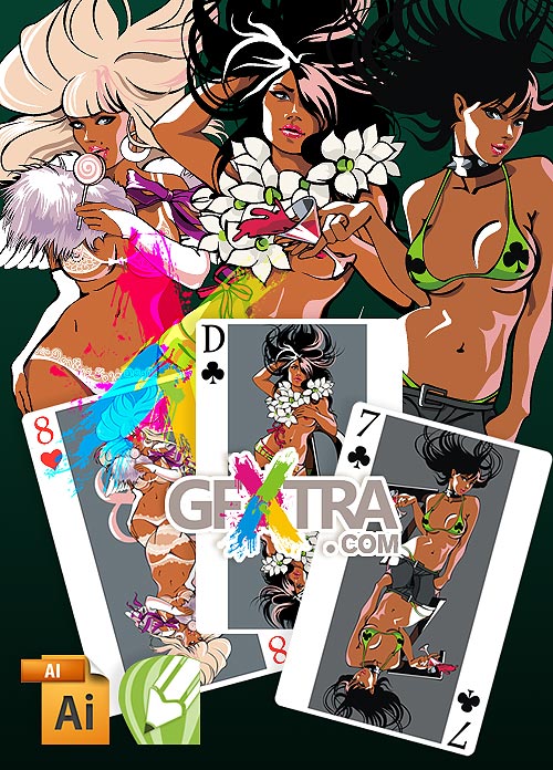 Sexy Girls on Playing Cards, 3xAI&amp;CDR