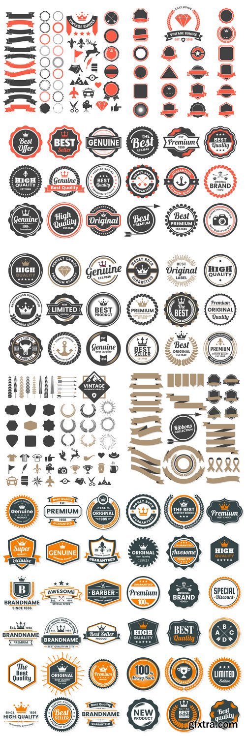 Labels, logos, badges, ribbons design elements vector set 1