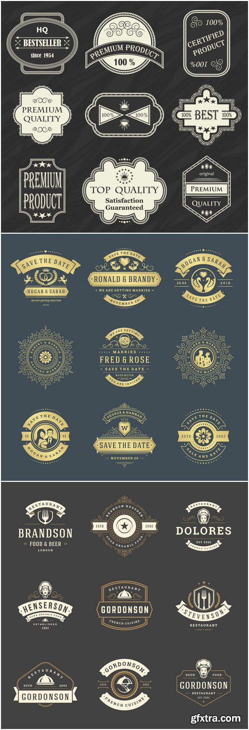 Labels, logos, badges, ribbons design elements vector set 3