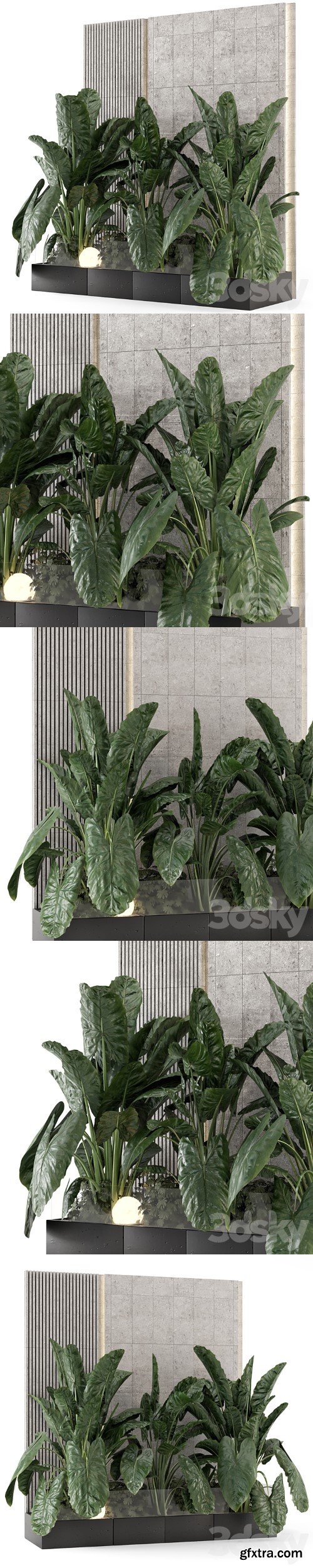 3dsky Pro - Indoor Wall Big Green Leaf Garden in Concrete Base - Set 1770