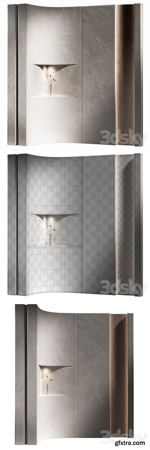 3dsky Pro - Wall panels 7 - corner niche. Plaster and wood partition.