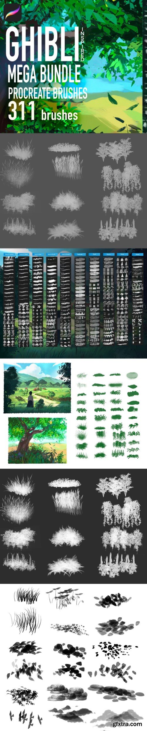 Easy - Amazing Ghibli Inspired Brush Pack for Procreate &amp; Photoshop