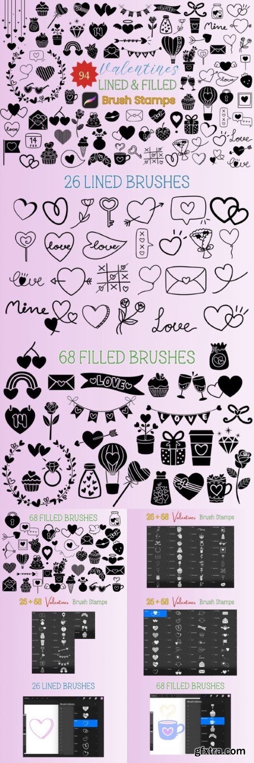 94 Valentines Procreate Brush Stamps