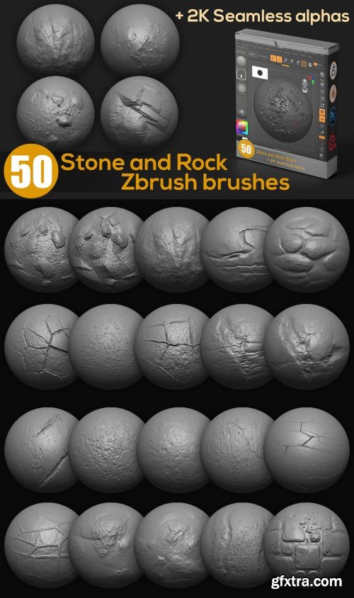 Artstation - 50 Stone and Rock Zbrush brush + seamless alphas