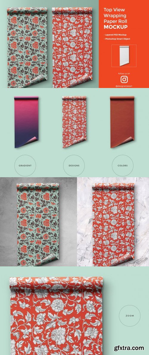 CreativeMarket - Top View Wrapping Paper Roll Mockup - 4476026