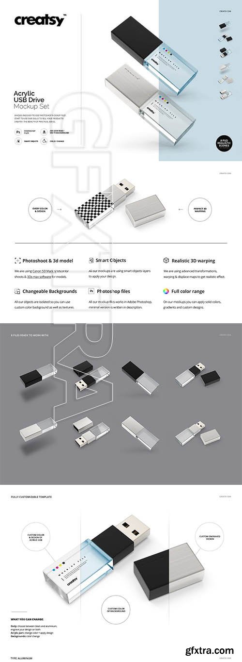 CreativeMarket - Acrylic USB Drive Mockup Set - 2288326