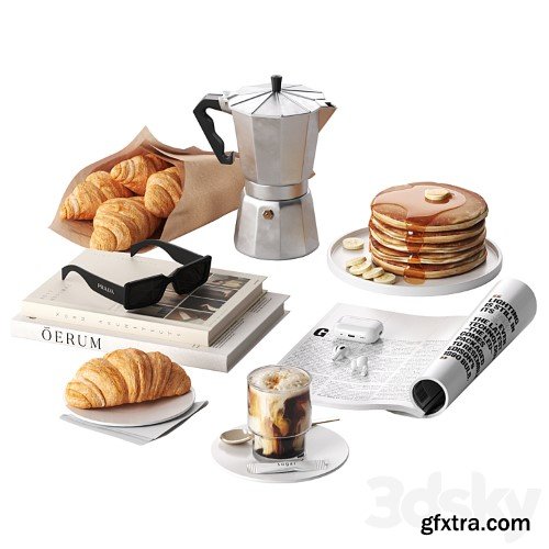 3dsky Pro - French breakfast with coffee and croissant