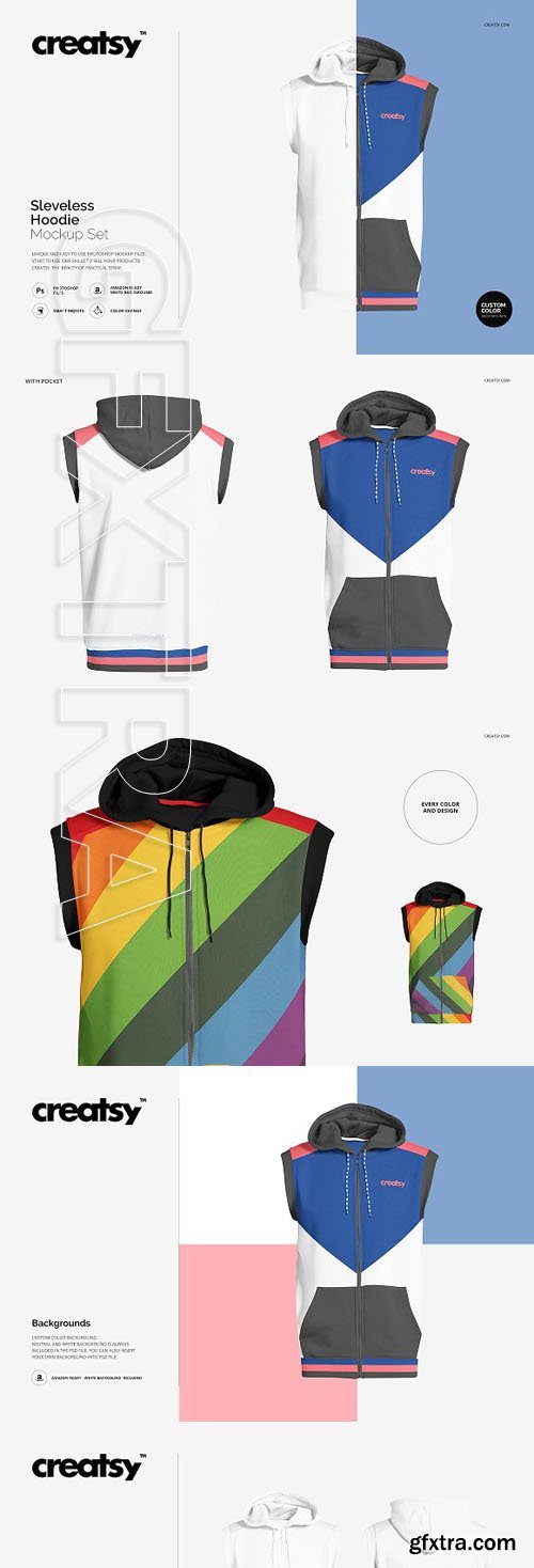 CreativeMarket - Sleeveless Hoodie Mockup Set - 1445318