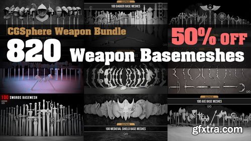 Artstation - 820 Weapon Basemeshes ( CGSphere Weapon Bundle )