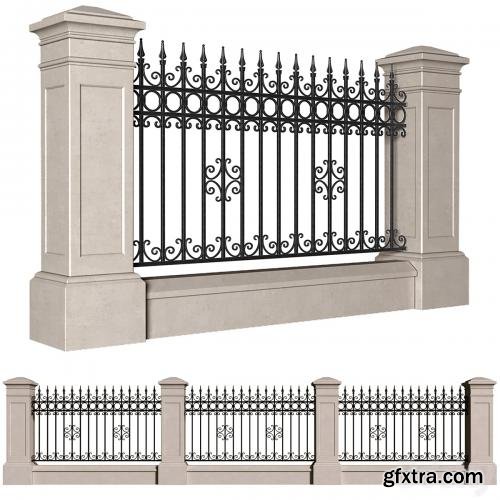 Fence in classic style with wrought iron railing.Entrance to the house.Wrought Iron Entry Gate