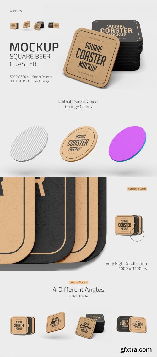 CreativeMarket - Square Beer Coaster Mockup Set - 6910575