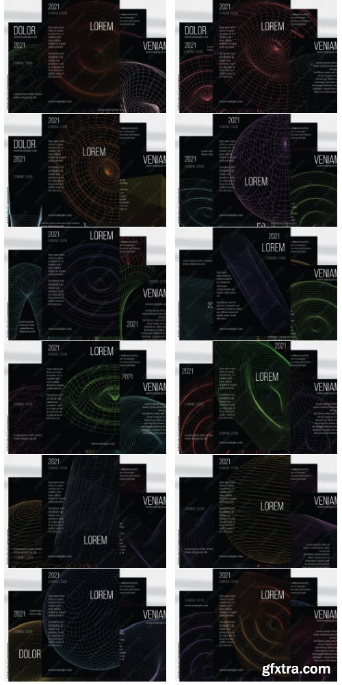 Flyer Layout With Geometric Wireframe Shapes On Black 24xAI